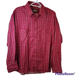 Mountain Peak Men Large Brushed Flannel Lightweight Red Plaid Button Front Shirt